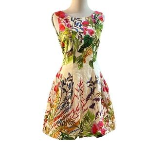 ZARA BASICS BOTANICAL GARDEN FIT AND FLARE DRESS WHITE MULTI SIZE MEDIUM